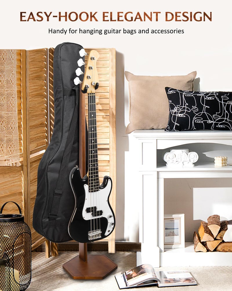 STRICH Bass Guitar Stand, HardWood 44.1" Height Floor Guitar Dispaly, Walnut Guitars Holder with Hanger for Home, Studio (FH-2, Bass Display) - Image 4